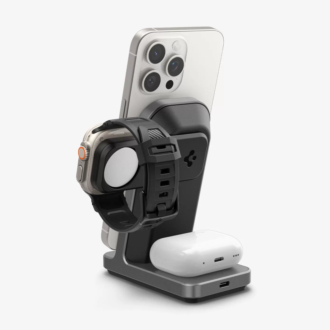 Spigen Chargers·Wireless Chargers | 3-in-1 Charging Stand | 15W (MagFit) Gunmetal